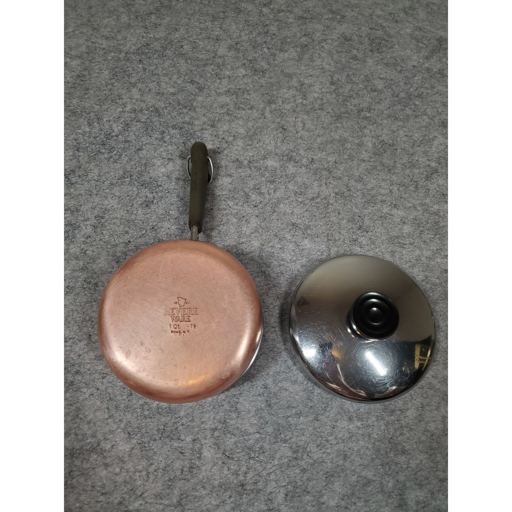 REVERE WARE Vintage 1 Quart Copper Bottom Stainless Sauce Pan Pot With Lid Clean